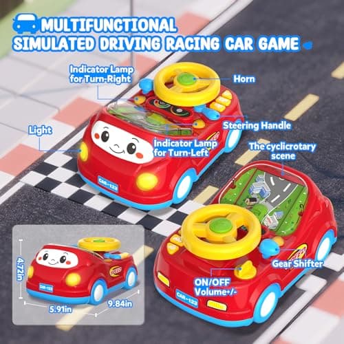 Toys for 1 Year Old Boy Gifts - 2-in-1 Toddler Push Car & Musical Racing Adventure Steering Wheel Driving Game, Interactive Simulated Driving Car for Baby 12-18 Months, Birthday Gift Ages 1-2, Red - Thumbnail 6