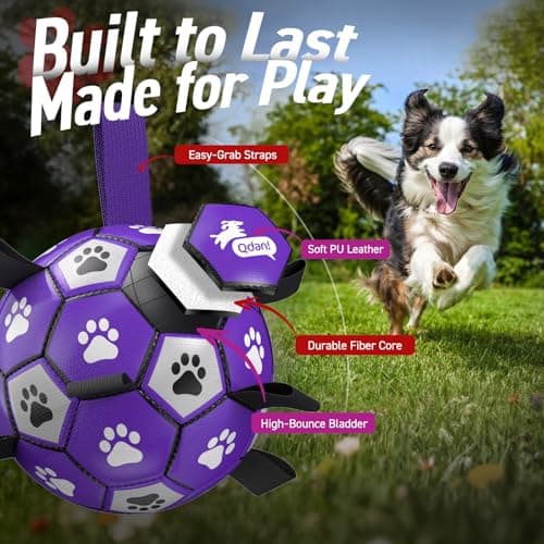 QDAN Dog Toys Soccer Ball with Straps - Dog Water Toy, Puppy Birthday Gifts, Durable Dog Balls for Small Medium Dogs （6 Inch） - Thumbnail 6
