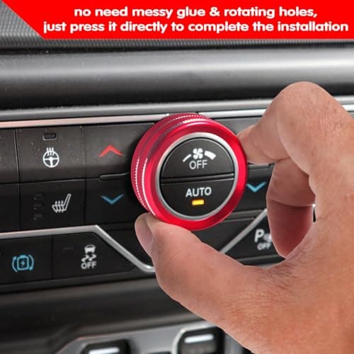 4PCS Aluminum Alloy Button Knob Cover for Jeep Wrangler JL JLU 2018-2025 & Gladiator JT 4XE Compatible Interio Accessories Cover, Volume Radio Air Conditioner Headlight Switch Knob Cover (Red) - Thumbnail 5