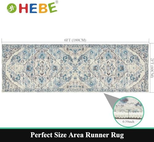 HEBE Hallway Runner Rug 2'x6' Washable Vintage Distressed Area Rugs Non Slip Laundry Rug Runner Boho Floor Carpet Runners for Hallways Entryway Laundry Room Kitchen Bathroom - Thumbnail 2