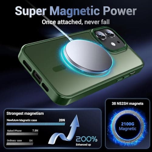 Newfuture Designed for iPhone 11 Case with Strong Magnetic [13 FT Military Drop Protection] [Compatible with Magsafe] Slim Translucent Matte Shockproof with Anti-Fingerprint Phone Case, Dark Green - Thumbnail 3