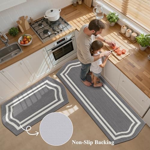 HEBE Farmhouse Kitchen Rugs Sets of 3 Non Slip Washable Boho Kitchen Rugs and Mats for Floor Kitchen Runner Rug Floor Carpet for Kitchen, Laundry, Hallways - Thumbnail 4