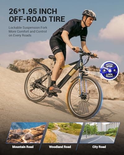 MULTIJOY Electric Bike for Adults,26" E-Bike with 700W Peak Motor 21-Speed,Up to 50 Miles Removable Battery,Front Fork Suspension Dual Disc Brakes,Ebikes for Adults Commute Mountain Beach All Terrain - Thumbnail 4