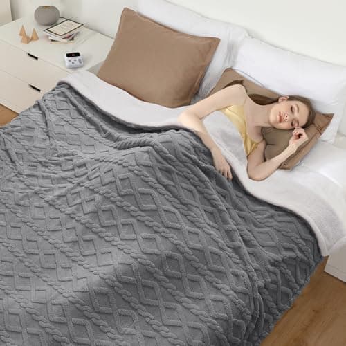CAROMIO Electric Blanket King Size Dual Control - Thick Tufted Sherpa Heated Blanket with 10 Heating Levels and 10 Time Settings, ETL Certified Fast Heating Blankets King Size 90"×100", Grey - Thumbnail 2