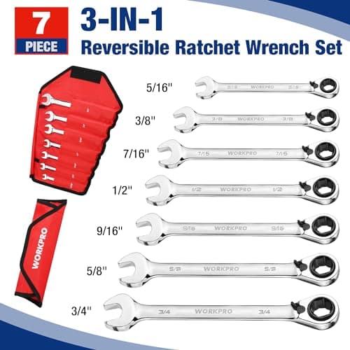 WORKPRO 7-Piece 3-in-1 Reversible Ratchet Wrench Set, SAE 5/16" to 3/4", 6PT &12PT & Open-End Wrenches, 72-Teeth Ratcheting Combination Wrench with Rolling Pouch - Thumbnail 6