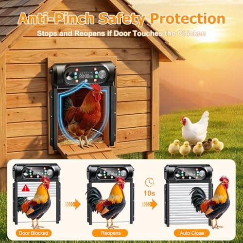 Automatic Chicken Coop Door Solar Powered, Large 9.45" x 10" Opening, Roll-Up Auto Chicken Door Opener with Light Sensor, Timer & Remote Control, Anti-Pinch Aluminum, Weatherproof for Outdoor - Thumbnail 6