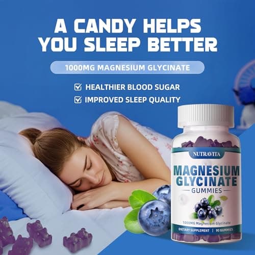 Magnesium Glycinate Gummies 1000mg with Magnesium L-Threonate,Chelated Magnesium Potassium Complex Supplement with VitD, B6, CoQ10, Calcium,Supports for Memory, Calm, Mood - 90 Gummies Blueberry - Thumbnail 5