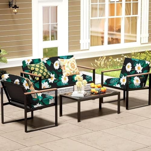 MRGSDL 8Pcs Patio Cushion Covers,Outdoor Cushions Covers,Stretch Cushion Covers Replacement, Washable and Reusable Furniture Protectors(Daisy) - Thumbnail 6