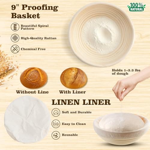 Complete Sourdough Starter Kit, 9 Inch Bread Proofing Basket, 24 Oz Sourdough Starter Jar Kit, Sourdough Bread Baking Supplies, Sour Dough Starter Kits for Beginners Home Bakers Wife Mom - Thumbnail 4