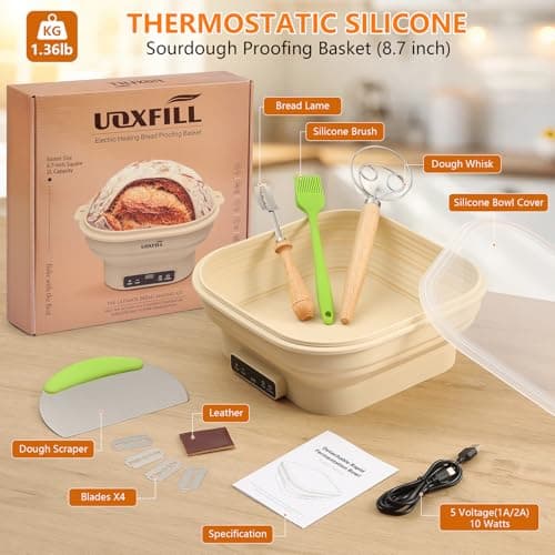 Upgrade Heating Sourdough Bread Proofing Basket Set, Electric Thermostatic Silicone banneton bread proofing basket,Sourdough bread baking supplies,8.7 Inch Square Foldable Sourdough Proofing Bowl - Thumbnail 3