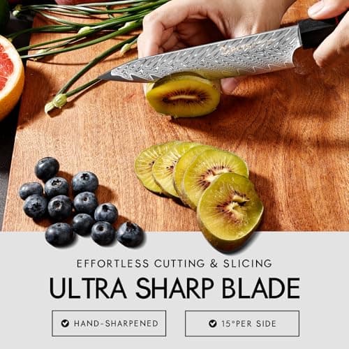 5.5-Inch Japanese Chef Knife - Razor Sharp Damascus Small Kitchen Knife, AUS-10 Steel for Paring Knife with G10 Handle - Thumbnail 4