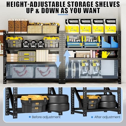 BIZOEIRON Heavy Duty Garage Storage Shelves 5000LBS Capacity, 67" Wide Metal Garage Shelving Units, 4-Tier Large Industrial Shelving for Shop Warehouse Basement Factory, 67" W x 24" D x 63" H - Thumbnail 5