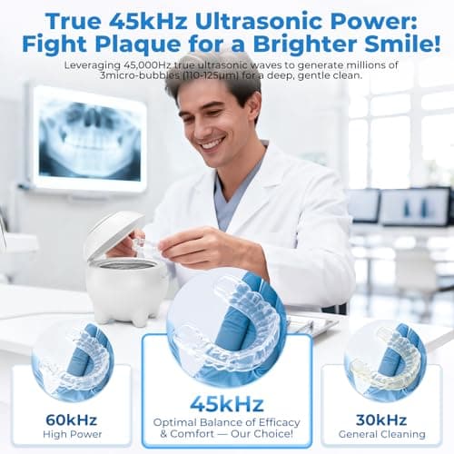 LNN Ultrasonic Retainer Cleaner - 45kHz Dental Cleaner with UV Light for Dentures, Mouth Guards, Aligners, Retainers & Toothbrush Heads - 180ML Capacity, Safe Deep Cleaning - Thumbnail 2