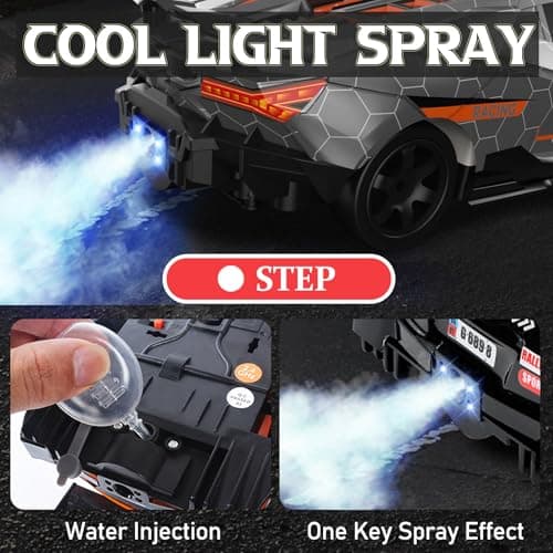 Remote Control Car RC Drift Car 1:16 Scale 4WD 18KM/H High Speed Model Vehicle 2.4GHz with LED Lights Spray Rubber Tire Racing Sport Toy for Adults Boys Girls Kids Gift 2Pcs Rechargeable Batteries - Thumbnail 5