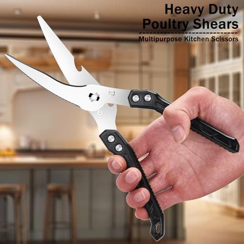 SLEMOON Heavy Duty Kitchen Poultry Shears Professional Food Scissors Black - Thumbnail 4