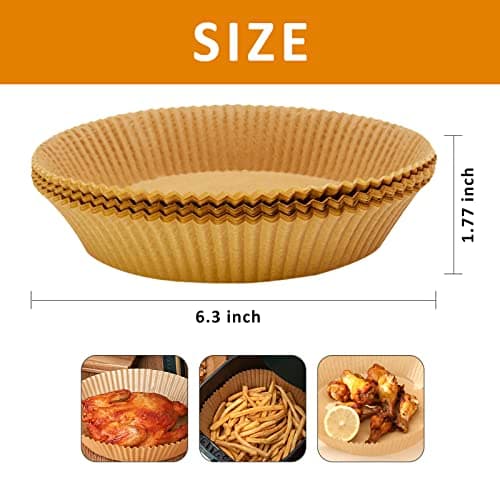 Disposable Air Fryer Paper Liners, 100 Pcs Round Non-Stick Parchment Paper, Oil-proof,Water-proof Cooking Baking Roasting Filter Pater for Air Fryers Basket, Microwave Oven, Frying Pan - Thumbnail 2