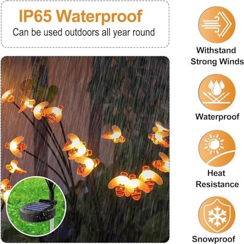 HFLYJPYW Solar Firework Lights 2Pcs Garden Lights Outdoor Waterproof, 120 LED Distribution in 40 Branches Copper Wire, Festive daysStarburst Lights for Path, Patio, Yard (Powder Warm White) - Thumbnail 3