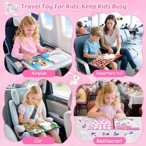 4Pcs Paint by Number Sticker Book for Kids Ages 4-8 | Travel Sticker Activity Books with Stories for Girls | Screen-Free Airplane & Car Toy, Educational Puzzle Easter Craft Gift for Toddlers 3-12 - Thumbnail 5