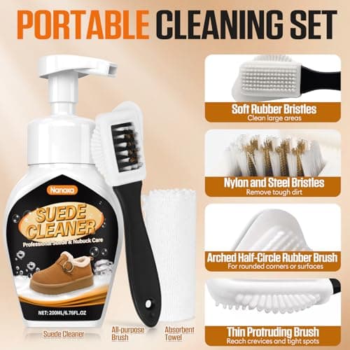 Nanoxa Suede Shoe Cleaner, No-Rinse Suede and Nubuck Cleaner Removes Dirt & Stains, Suede Shoe Cleaning Kit with Brush & Towel for Suede, Nubuck, Boots, Sneakers - Thumbnail 6