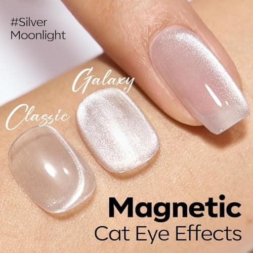 modelones Heart Cat Eye Gel Nail Polish, 2 PCS 15ML Pink Sliver Holographic 9D Cat Eye Glitter Multichrome Silver Pink Shades Polish with Magnet Soak Off Led Nail Art Gel DIY Salon Gift - Thumbnail 2