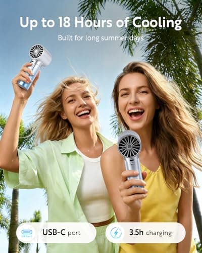 CHEERAIR Handheld Portable Fan, Adjustable Speed Powerful Mini Personal Fan, Rechargeable 5000mAh Battery Up to 18 Hours Runtime, Pocket Turbo Fan with Smart LED Display for Travel, Office, Outdoor - Thumbnail 3