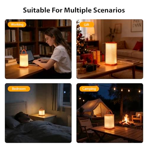 Ba suns Portable Paper Lamp,White Accordion Desk Lamp,Japanese Lanterns lamp for Home Decoration and Gift,Dimmable Bedside Lamp,1200mAh USB Powered Night Light for Bedroom,Office,Reading （Orange - Thumbnail 5