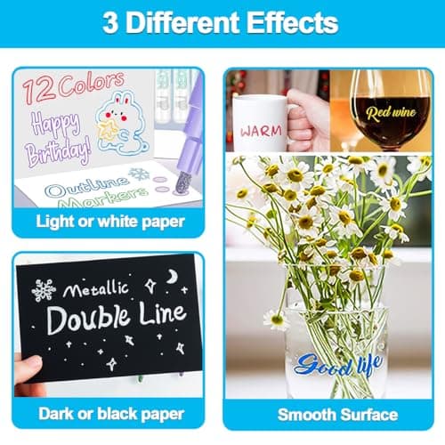 JZILU Double Line Outline Markers, 12 Colors Glitter Metallic Gel Pens Set, Easter Basket Stuffers For Teen Girls Kids, Art Supplies For Kids 9-12, 4-12 Year Old Girl Birthday Gifts - Thumbnail 3