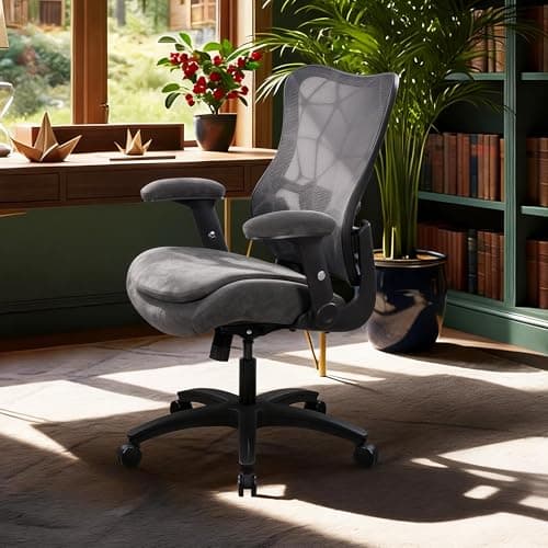 WITTLONG Big and Tall Office Chair 500lbs Heavy Duty Ergonomic Mesh Desk Chair with 23.6" Extra Wide Seat, 29.5" High Back, Adjustable Lumbar Support & Flip-Up Arms for Large Body Types (Dark Gray) - Thumbnail 2
