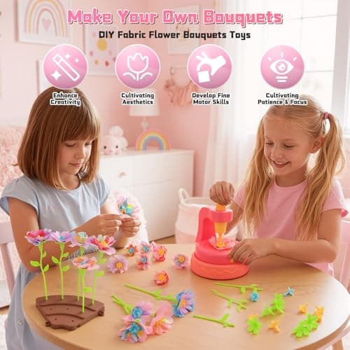 Fabric Flower Bouquets Toys, DIY Paper Flower Making Press Kit with Wreath & Bouquet Papers, Educational Creativity Arts and Crafts for Kids Ages, Birthday Gift for Girls 6 7 8 9 10 11 12 Years Old - Thumbnail 2