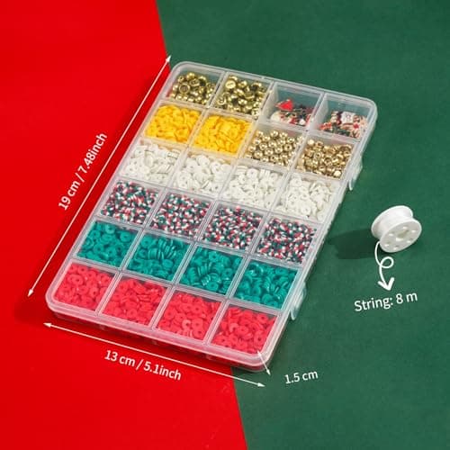 Gionlion Christmas Beads for Bracelets, Clay Beads Bracelat Making kit Golden Beads Christmas Crafts Stocking Stuffers Decorations Charms for Jewelry Making, DIY Crafts Gifts - Thumbnail 4