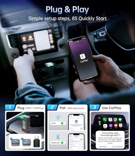 YUHUO 2in1 Wireless Carplay Adapter,2025 Upgrade Mini USB Design for Car Play&Android Auto,Easy Use Fast Stable Connection for iPhone (Grey-Brown) - Thumbnail 4