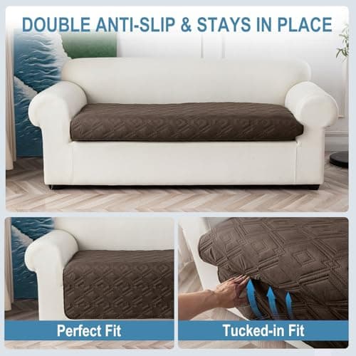 Genina 100% Waterproof Couch Cover for 4 Cushion for Dogs, Anti-Slip Sofa Covers Washable Couch Covers for Sectional L Shape Furniture Cover, 1 Piece (Coffee, Sofa X-Large) - Thumbnail 5