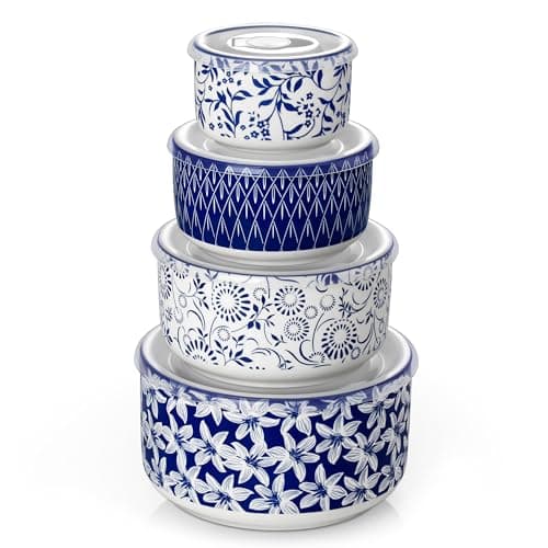 vancasso Ceramic Nesting Bowls with Lids Set of 4, Serving Bowls for Food Storage, Prep Bowl, Ceramic Bowl for Kitchen, Microwave & Dishwasher Safe, 60+36+20+10 Oz, Series SELENE - Image 1