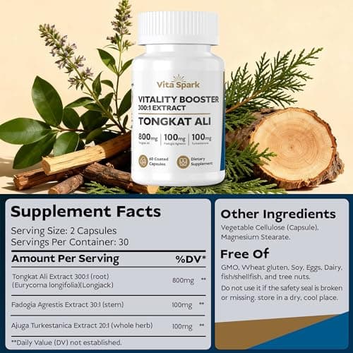 Tongkat Ali For Men 300:1 Extract 240,000mg Longjack With Fadogia Agrestis & Turkesterone, Third-party Certified Supplement For Workout Performance Strength Vitality Energy Hormone Balance | 60 Caps - Thumbnail 2