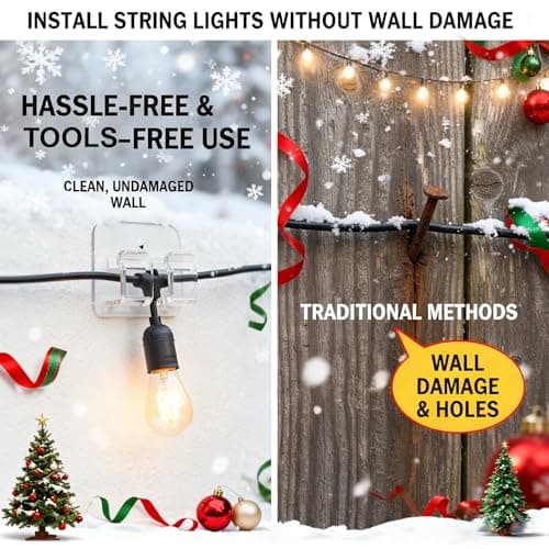 AFFAVON 40 Pack Large Outdoor String Light Hooks - Reusable & Waterproof Adhesive Clips for Patio & Garden - Damage-Free, Clear Wire Holders for Christmas Garland, Decoration & Cable Management - Thumbnail 4