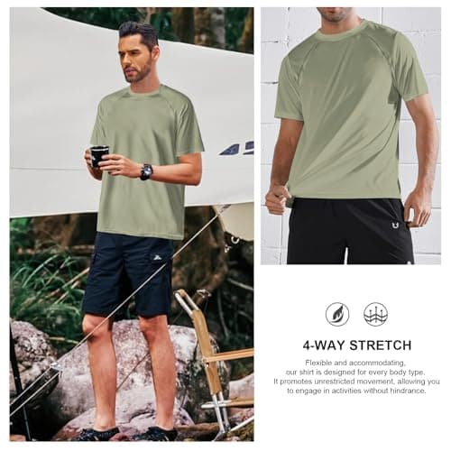 3rd hill Mens Swimming Shirts Short Sleeve UPF 50 Quick Dry Sun Protection Rash Guard Shirts for Fishing Running Neon Green XL - Thumbnail 5