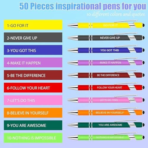 Greengines 10 Pcs Inspirational Pens - Motivational Ballpoint Pens Bulk with quotes Stylus Tip Gifts for School Coworkers Office Supplies Black Ink - Thumbnail 3