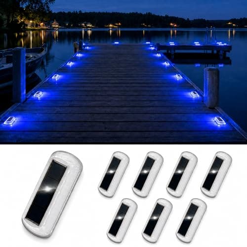 T-SUN Solar Deck Lights Outdoor Waterproof, Deck Lights Solar Powered, Driveway Marker Light for Fence Front Door, Step, Stair, Garden, Sidewalk, Pathway, Dock Porch, Backyard (Blue, 8 Packs)