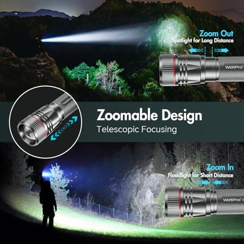 WdtPro Rechargeable Flashlights High Lumens, 2 Pack 10H Long Lasting Super Bright EDC Flashlight, LED Mini Tactical Flash Lights for Camping Emergency, Drop & Water Resistant Grey(Battery Included) - Thumbnail 2