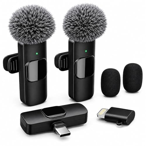 Wireless Lavalier Microphone for iPhone Android, 2 Pack Lapel Mic for Content Creators, Clip-On Mini Mic for Phone Video Recording, Vlogging, YouTube, TikTok, Live Stream, Noise Reduction, Plug & Play