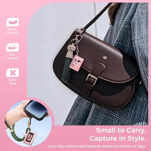 HOTU Mini Keychain Digital Camera, Y2K Pocket-Size Mini Camera, 2MP 1080P Small Camera with 32GB Card, Video Recorder with Long Battery Life for Travel, Party and Vlog (Rose Gold) - Thumbnail 6