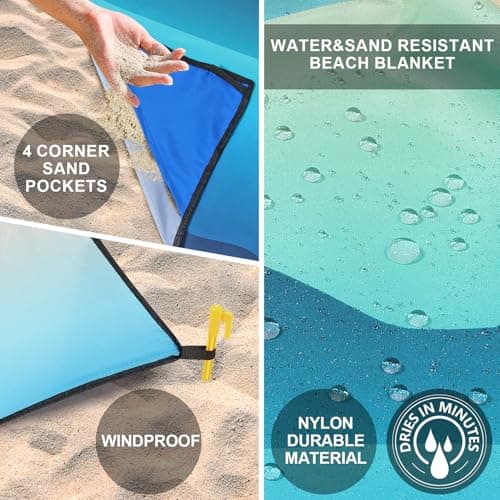 Beach Blanket Waterproof Sandproof Beach Mat 79" X 83"/10'x9'for 2-8 Adults Quick Drying Outdoor Picnic Mat Beach Accessories for Travel, Camping, Hiking - Thumbnail 3