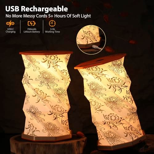 ZBOLE Birthday Flower Folding Rotating Lamp - November Chrysanthemum, Rechargeable Folding Paper Light, Elegant Gift Box – Ideal Anniversary, Birthday Gift for Women, Mom, Sister, Grandma-Orange - Thumbnail 3