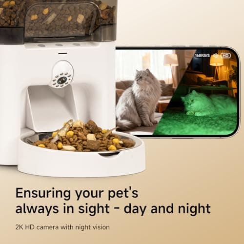 TENECUTE Automatic Cat Feeder with Camera, 6L Cat Food Dispenser, Scheduled Auto Pet Feeder, Smart App Remote Monitoring with Night Vision, 5G/2.4G WiFi, Low Food Alerts,2-Way Audio - Thumbnail 2