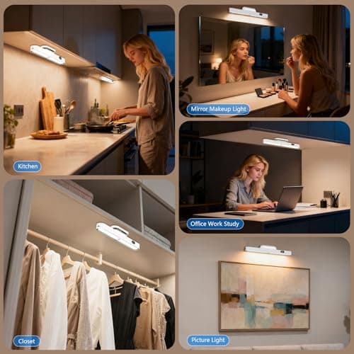 Kitloo Motion Sensor Light Indoor with Battery Display,3000mAh Rechargeable Under Cabinet Lighting Magnetic Light Bar 300LM Battery Operated Closet Light Makeup Lights Stick On - Thumbnail 6