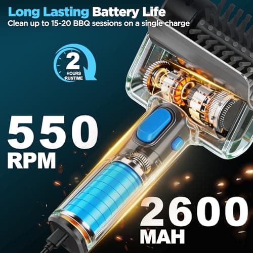 YEBLEM Electric Grill Brush with Dual Safety Lock - Ideal Gift for Men Dad Husband, Professional BBQ Cleaner with Submersible 304 SS Head, Splash-Proof Scrubber for Outdoor Grill (Blue Button) - Thumbnail 4