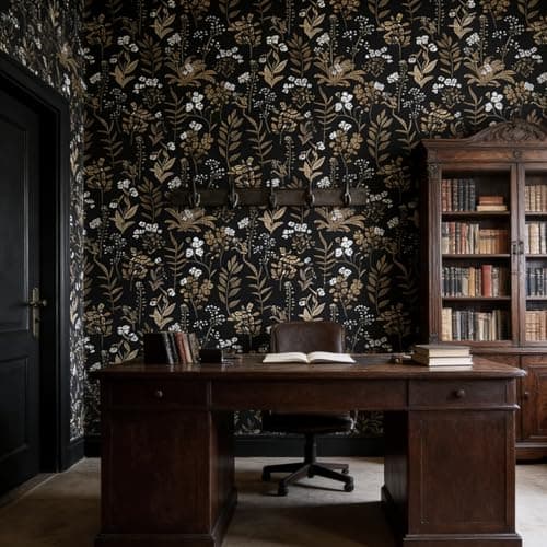 Abyssaly Vintage Floral Peel and Stick Wallpaper Black and Gold Wallpaper Dark Leaf Contact Paper Removable Self Adhesive Moody Botanical Vinyl Wrap for Bedroom Bathroom Shelf DIY Decor 17.3" x 590.5" - Thumbnail 4
