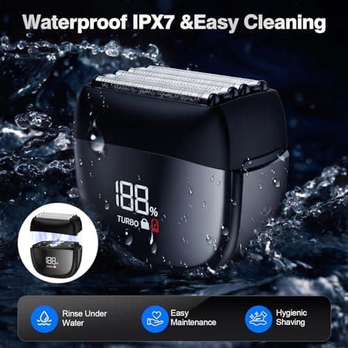 Electric Foil Shaver for Men, 0.05mm Ultra-Thin Foil Electric Razor for Thick Coarse Beard, Wet & Dry Cordless Rechargeable Shaver, IPX7 Waterproof Face Shaver with LED Display for Home Travel Gym - Thumbnail 4