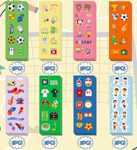 HSHFAMIIY Soccer Stickers - Soccer Party Favors - 40 Sheets with 400 Holiday Stickers Assortment, Football Games Crafts Activities Goodie Bag Stuffers Gifts for Boys Girls Kids Teens - Thumbnail 3