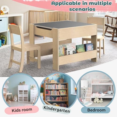 bbgroundgrm 4-in-1 Kids Wooden Activity Desk & Chair Set – Birch Plywood Table with Reversible Whiteboard & Chalkboard, 3 Storage Areas for Toddlers’ Learning, Art, and Play(3 Years+) - Thumbnail 6